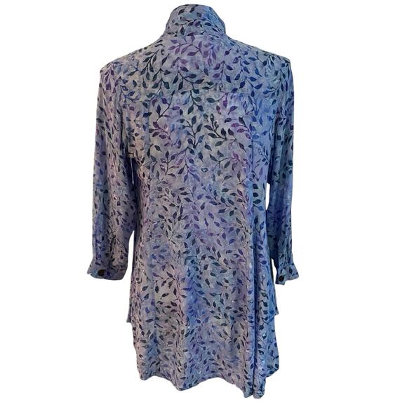 Go Fish Size S Botanical Leaf Watercolor Print Button Front Shirt Tie Neck - Picture 2 of 4